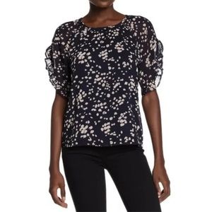 Madewell Memento Floral Blue Sheer Ruffle Sleeves Blouse